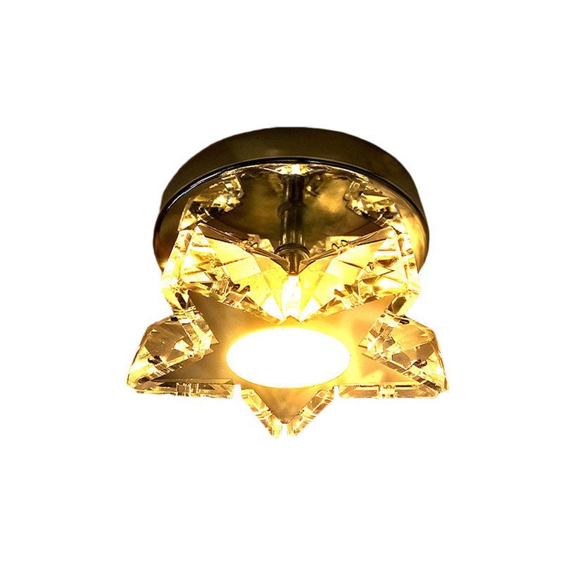 Contemporary LED Star Shaped Ceiling Mounted Fixture - Clear Crystal, Nickel, Warm/White Light - Bedroom Flush Light