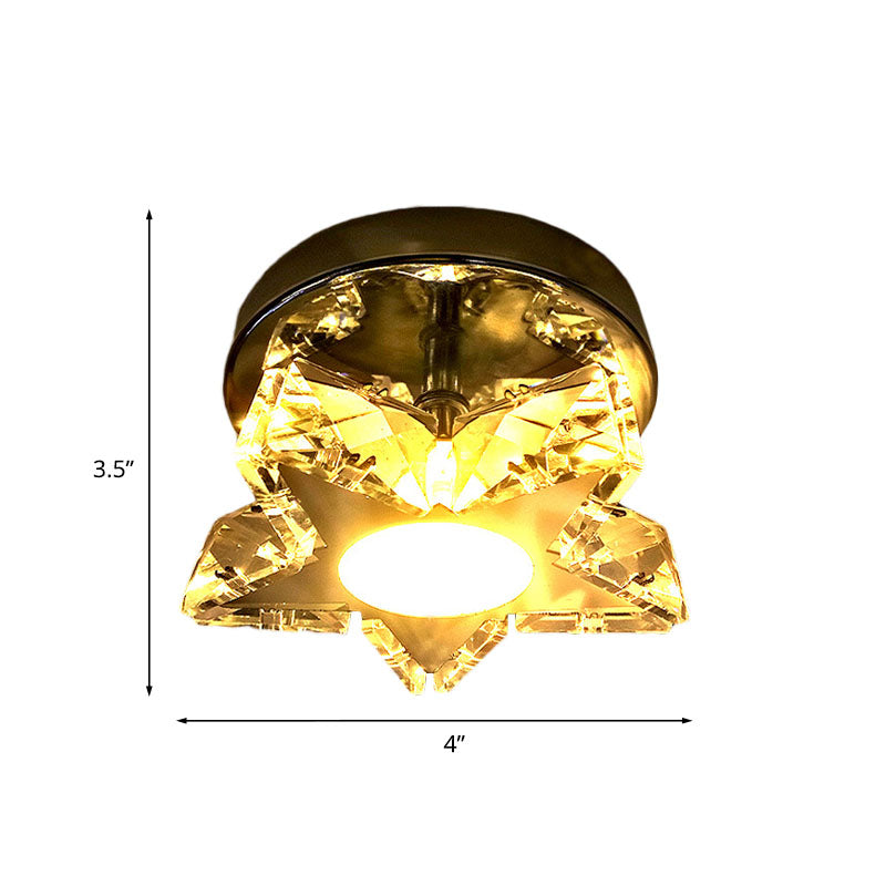 Contemporary LED Star Shaped Ceiling Mounted Fixture - Clear Crystal, Nickel, Warm/White Light - Bedroom Flush Light