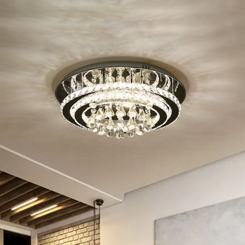 Minimal Chrome LED Crystal Teardrop Flush Mount Ceiling Light