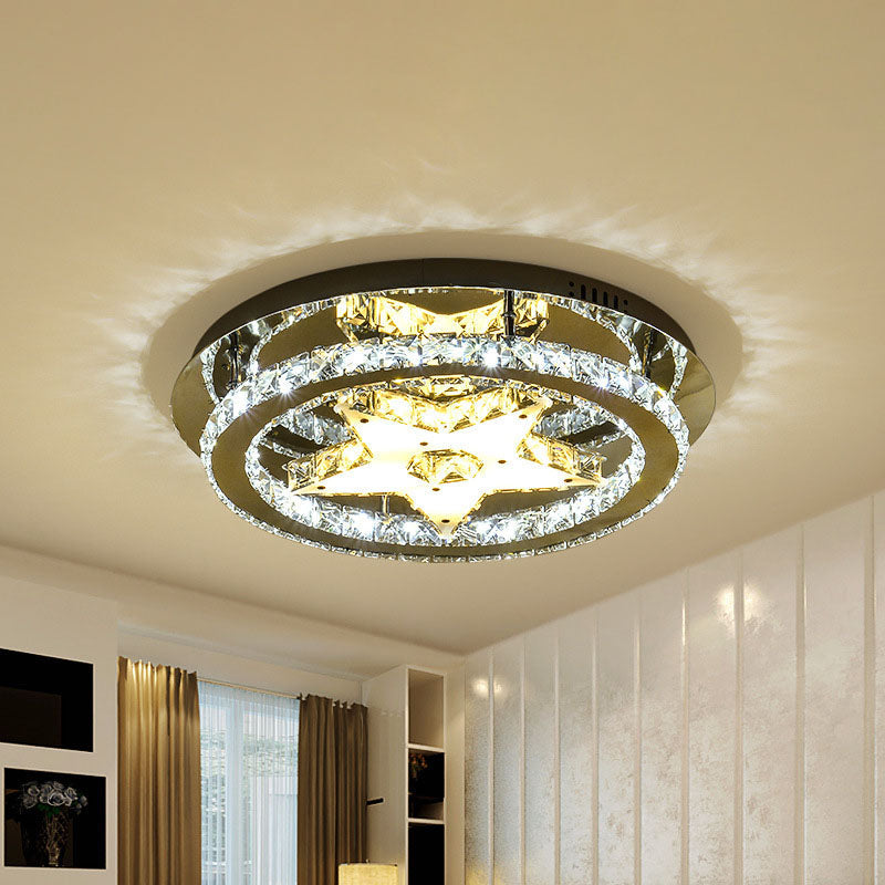 Minimalist LED Star Crystal Flush Ceiling Lamp in Chrome with Hoop Design