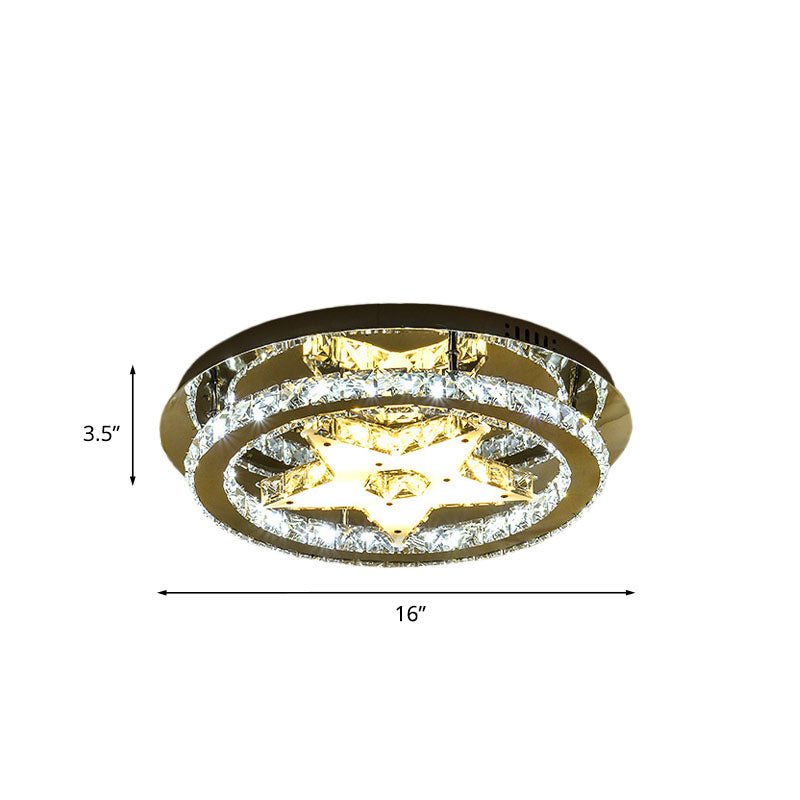 Minimalist LED Star Crystal Flush Ceiling Lamp in Chrome with Hoop Design