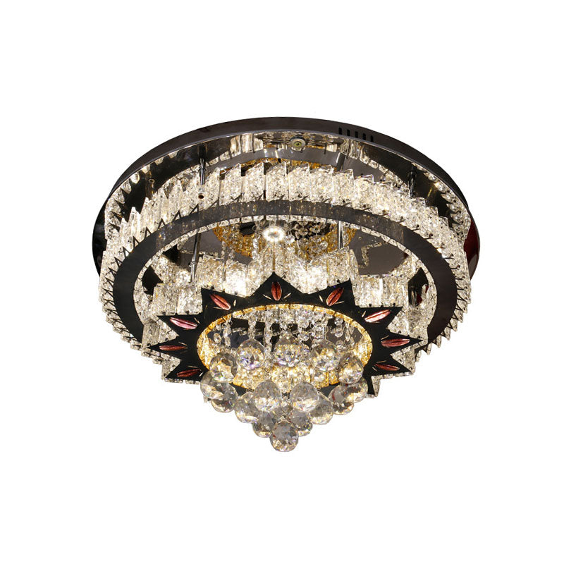 Modern Nickel Icycle Flushmount with Clear Crystal Ball LED - Bedroom Ceiling Light