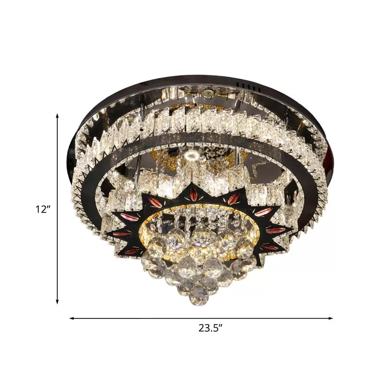 Modern Nickel Icycle Flushmount with Clear Crystal Ball LED - Bedroom Ceiling Light