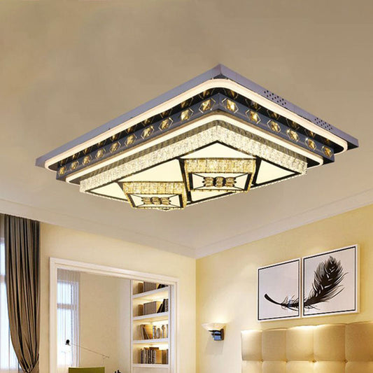 Modern LED Ceiling Light with Diamond Crystal Shade - Chrome Flush Mount for Living Room