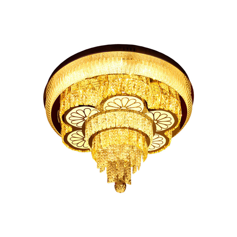 Gold LED Crystal Flush Light with Minimalist Flower Design
