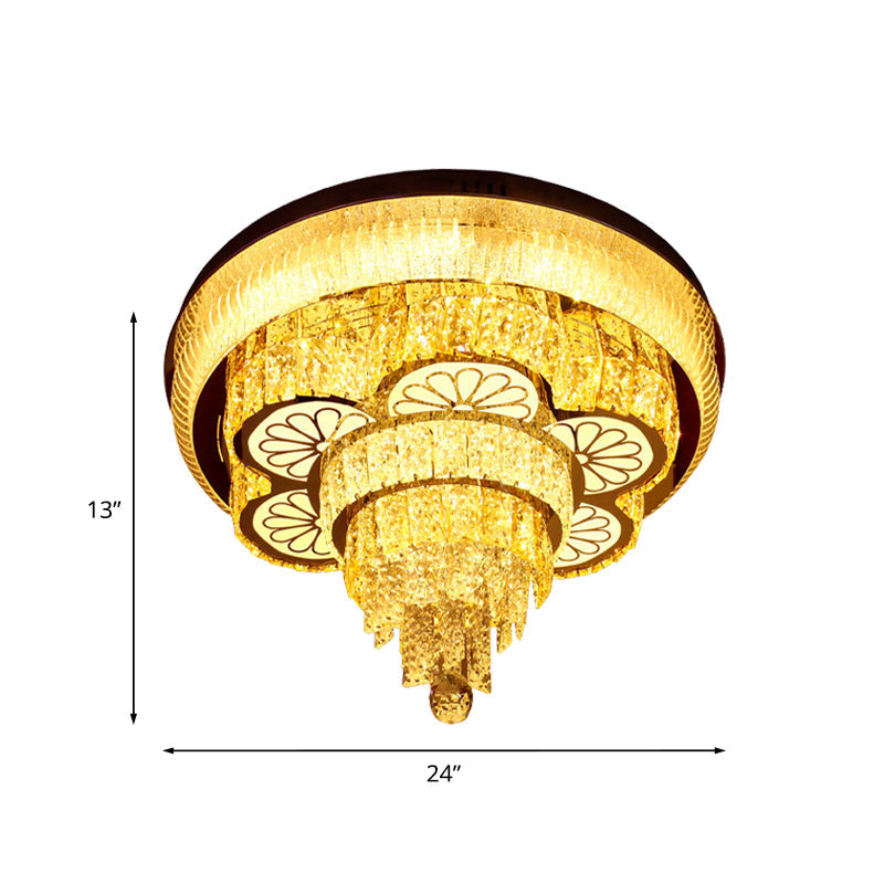 Gold LED Crystal Flush Light with Minimalist Flower Design