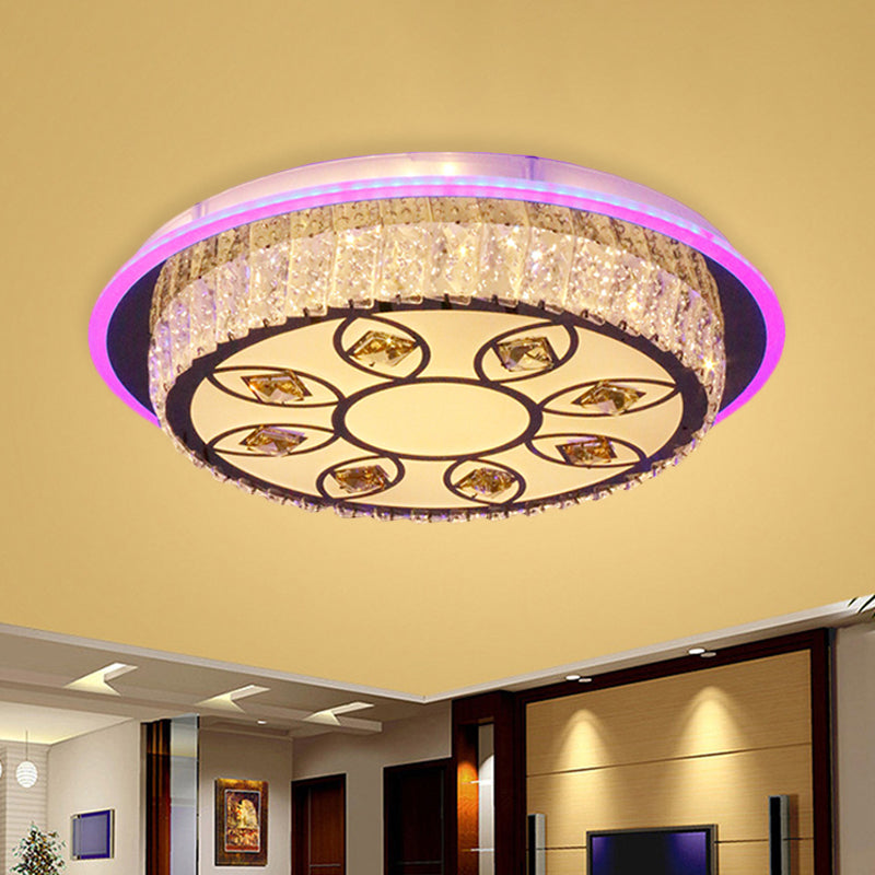 Plafonnier LED moderne en chrome avec motif de pétales - Plafonnier rond en cristal pour chambres à coucher