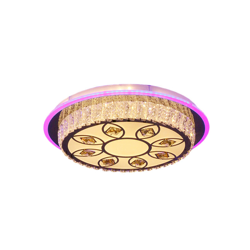 Plafonnier LED moderne en chrome avec motif de pétales - Plafonnier rond en cristal pour chambres à coucher