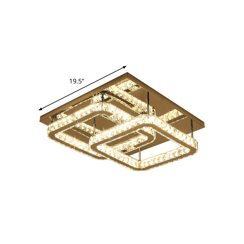 Modern Square Crystal LED Flush Mount Ceiling Light - Chrome Finish | Bedroom Lighting