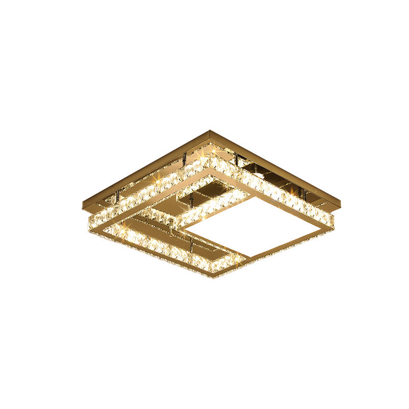Modern Square Crystal LED Flush Mount Ceiling Light - Chrome Finish | Bedroom Lighting