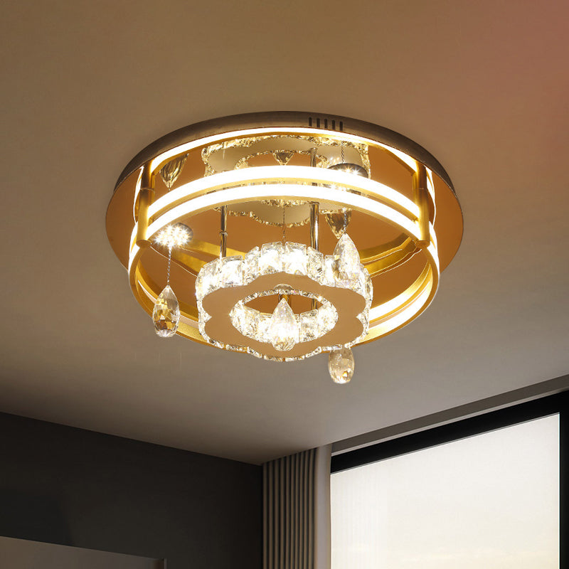 Chrome Blossom LED Crystal Flushmount Ceiling Light for Simple Bedroom Elegance