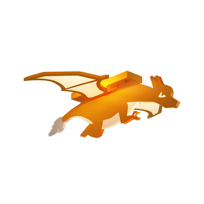Yellow LED Flush Mount Lamp: Flying Dinosaur Acrylic Ceiling Light with Cartoon Design, in Warm/White Light