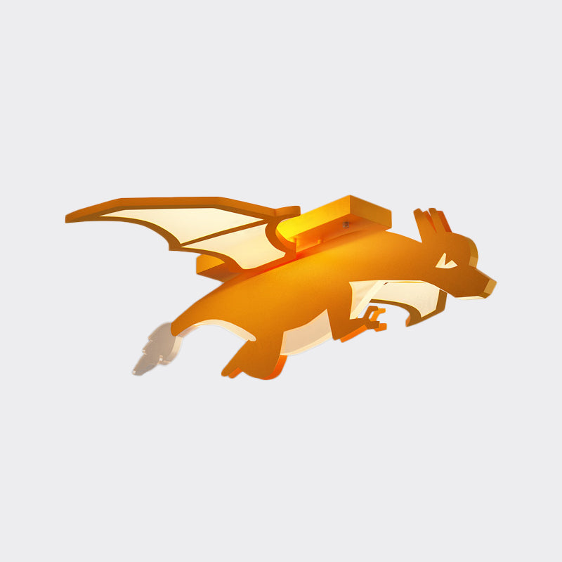 Yellow LED Flush Mount Lamp: Flying Dinosaur Acrylic Ceiling Light with Cartoon Design, in Warm/White Light