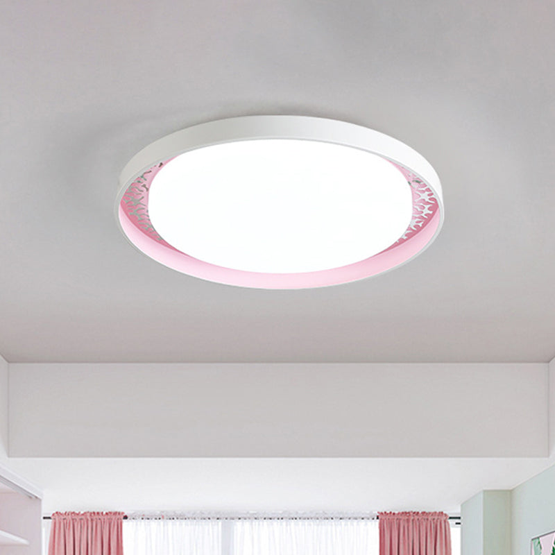 Minimalist Disc Ceiling Flush LED Lighting for Children's Bedrooms - White/Green/Pink Colors