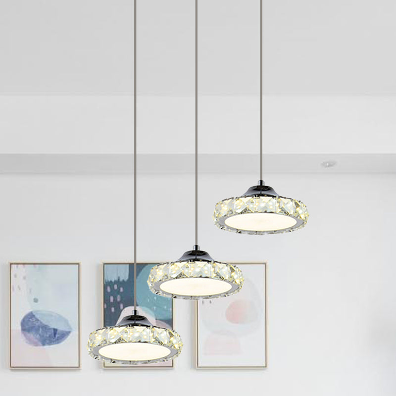 Round Dining Room Pendant Crystal LED Hanging Light in Warm/White Light