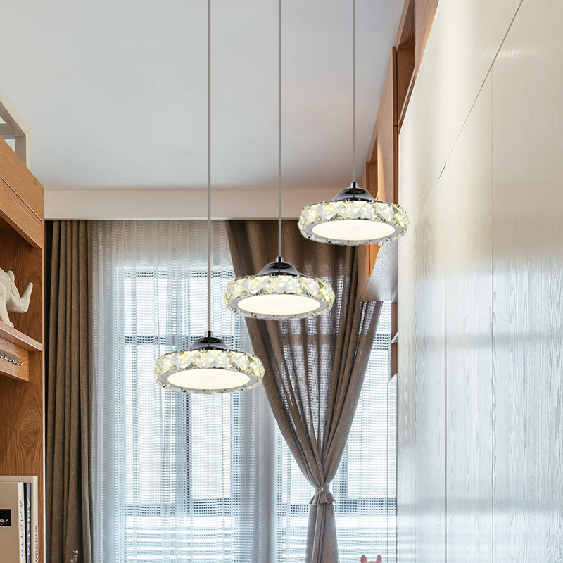 Round Dining Room Pendant Crystal LED Hanging Light in Warm/White Light