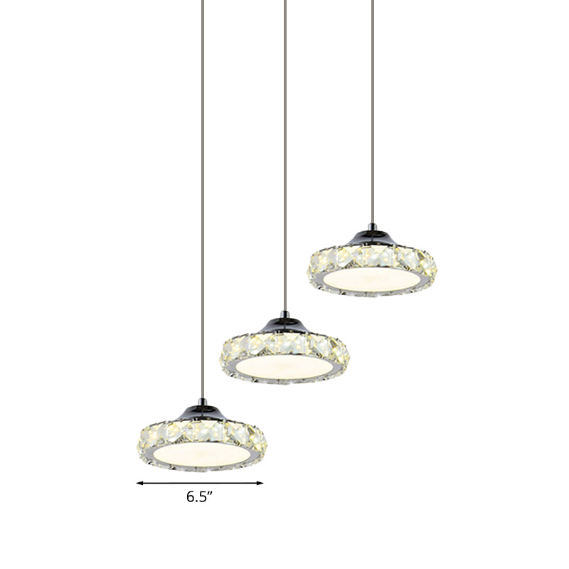 Round Dining Room Pendant Crystal LED Hanging Light in Warm/White Light