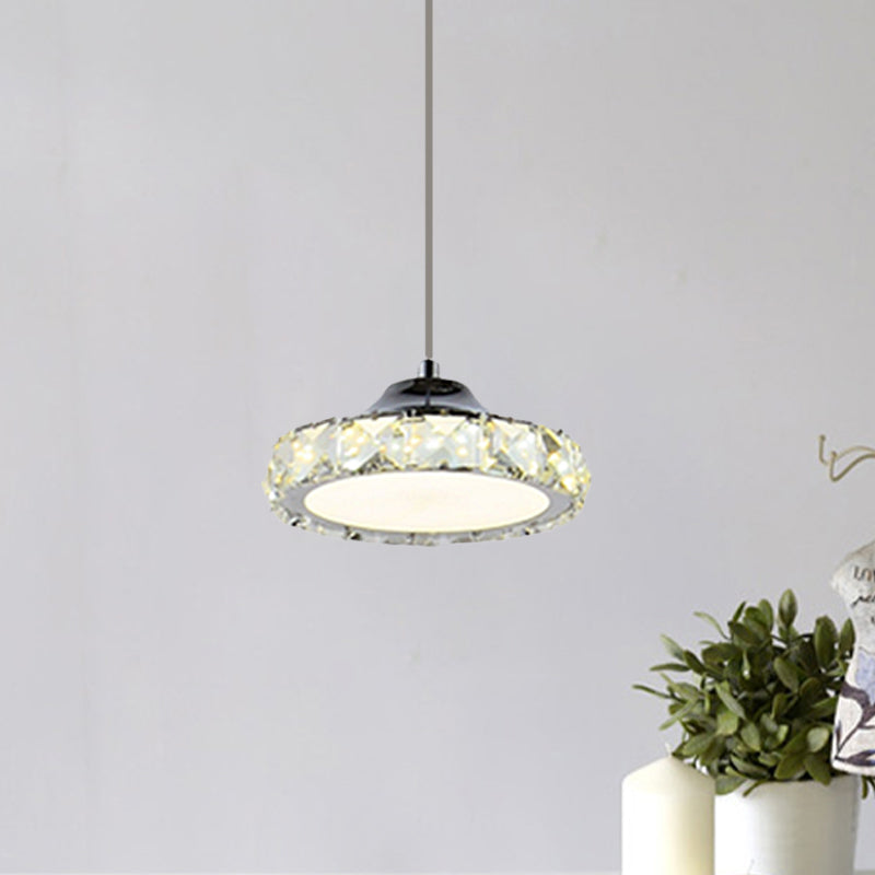 LED Crystal Ceiling Pendant Light in Chrome Finish with Warm/White Light for Dining Room