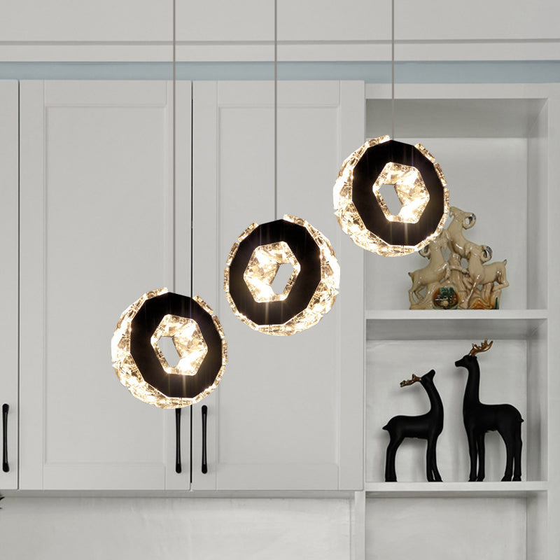 Minimal Beveled Crystal Ring Chrome LED Pendant Ceiling Light in Warm/White/Neutral Light
