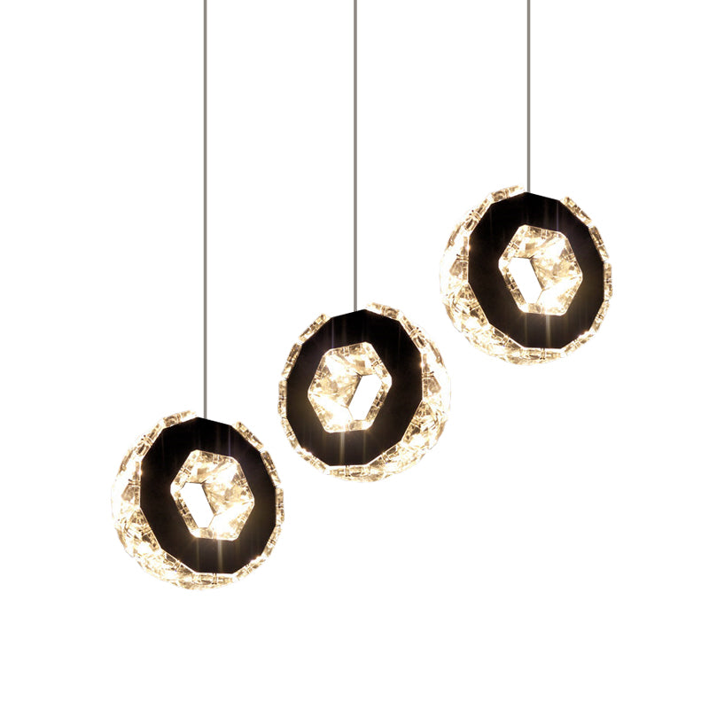 Minimal Beveled Crystal Ring Chrome LED Pendant Ceiling Light in Warm/White/Neutral Light