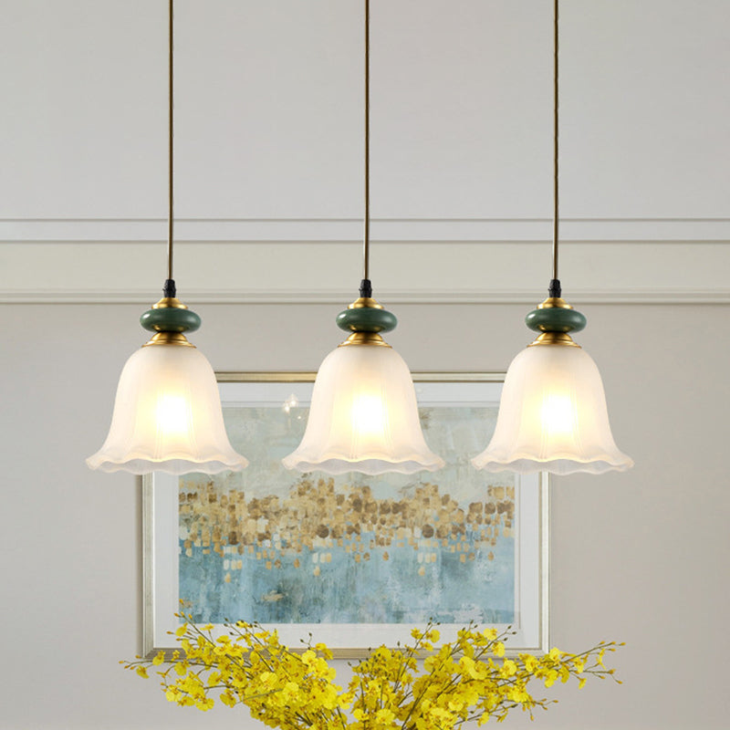 Vintage White Glass Cluster Pendant Light With Ceramic Cap For Dining Room Décor / A
