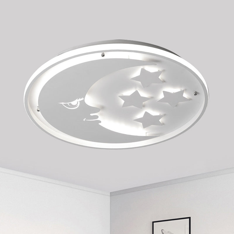 Cartoon Moon and Star LED Flush Lighting for Bedrooms in White/Pink/Blue
