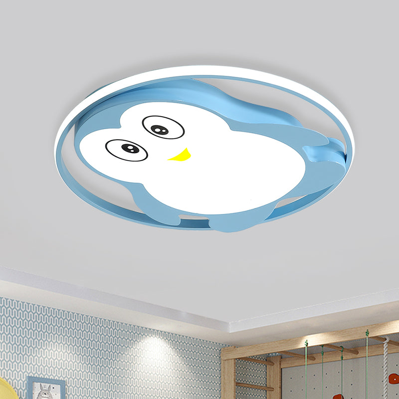 Penguin LED Acrylic Flushmount Ceiling Fixture for Kids' Bedroom - Pink/Blue Finish