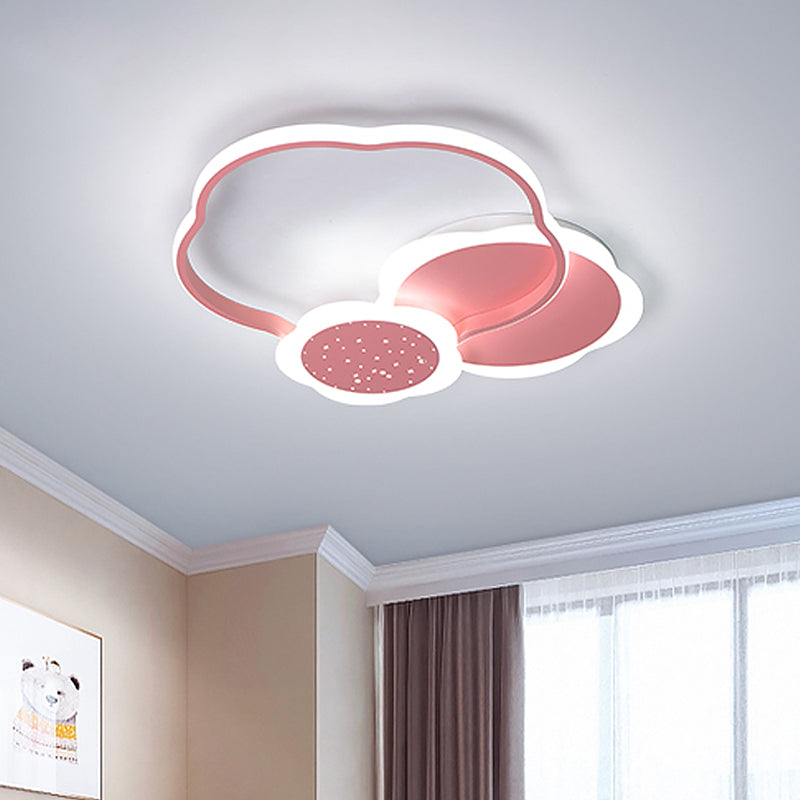 Nordic LED Acrylic Flush Mount Ceiling Lamp - Black/Pink Flower Design in Warm/White Light