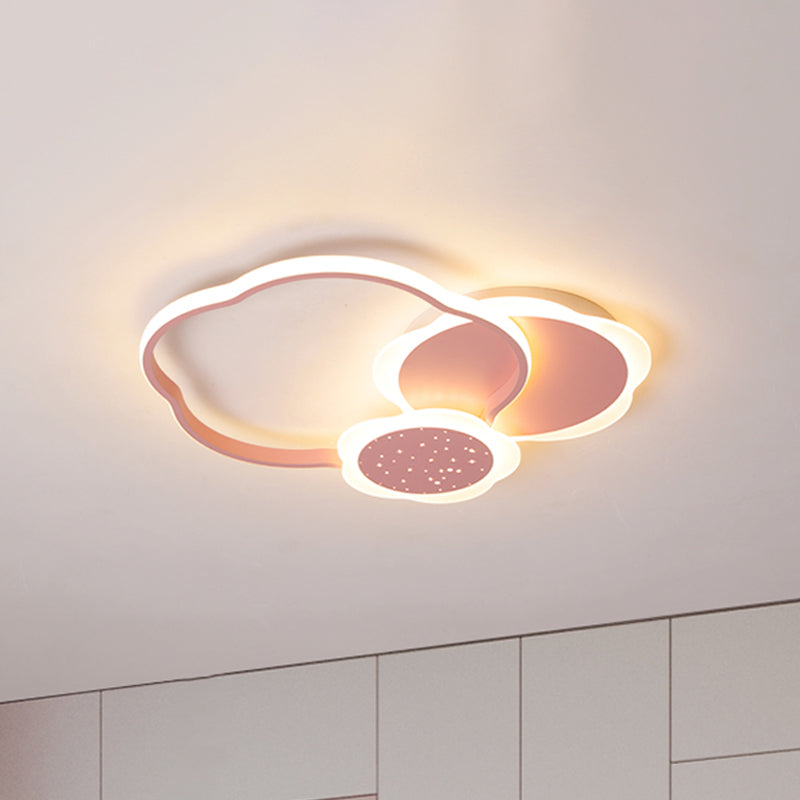 Nordic LED Acrylic Flush Mount Ceiling Lamp - Black/Pink Flower Design in Warm/White Light