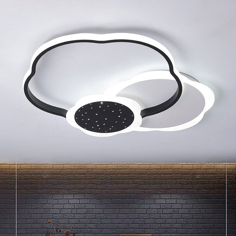 Nordic LED Acrylic Flush Mount Ceiling Lamp - Black/Pink Flower Design in Warm/White Light