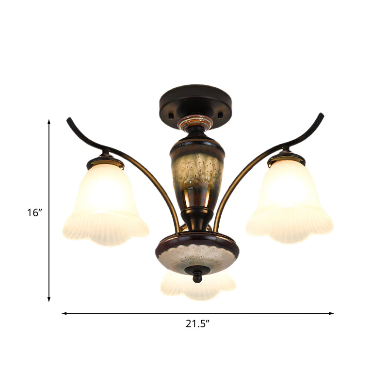 Vintage Flower White Glass Ceiling Lamp With 3/6/8 Lights For Dining Room - Semi Flush Mount In