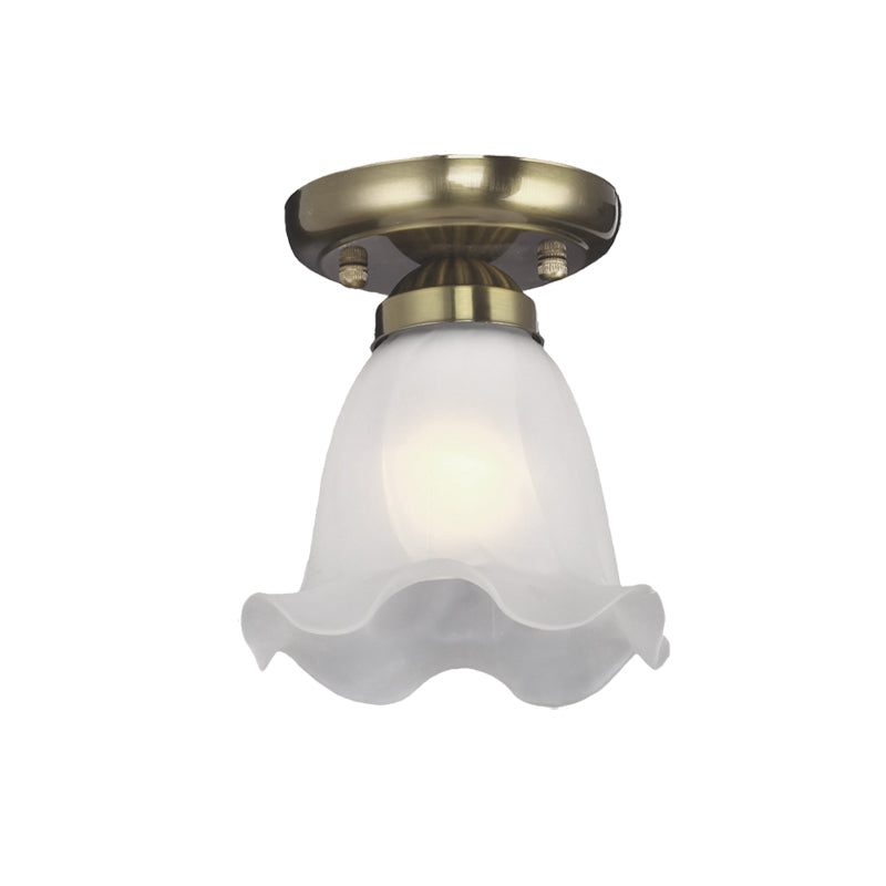Plafonnier traditionnel festonné avec verre crème et 1 ampoule en bronze/laiton/cuivre