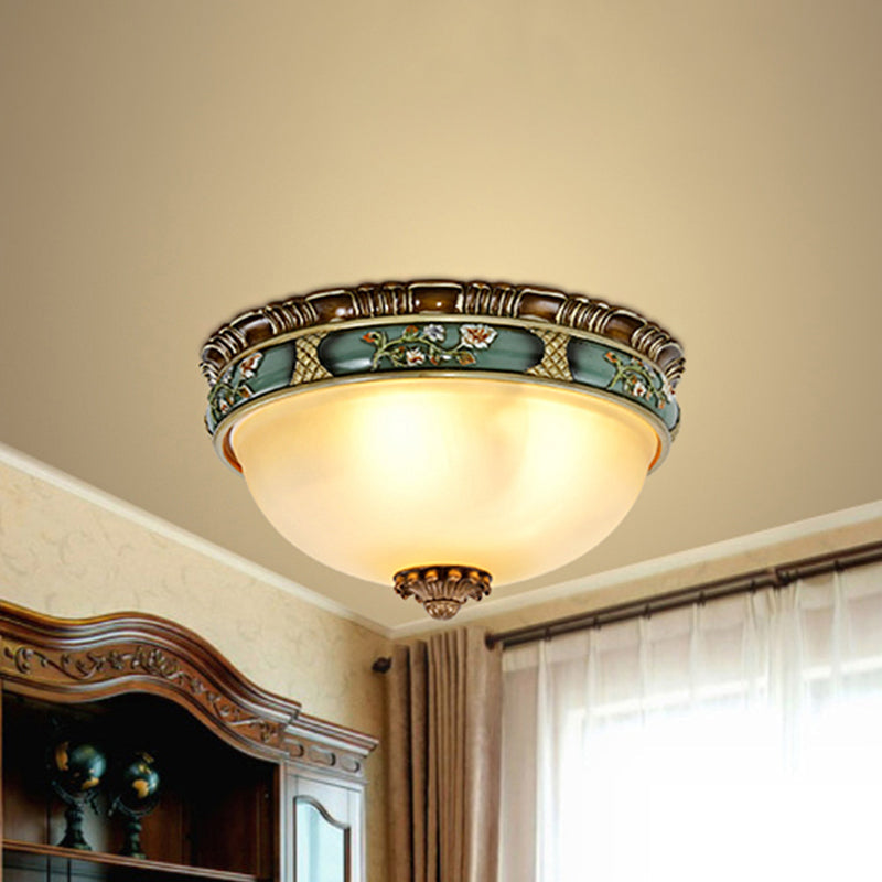 Peacock Green Dome Flush Mount Ceiling Lamp with Frosted Glass and 2/3/4 Heads