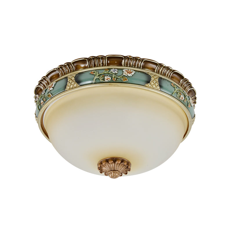 Peacock Green Dome Flush Mount Ceiling Lamp with Frosted Glass and 2/3/4 Heads