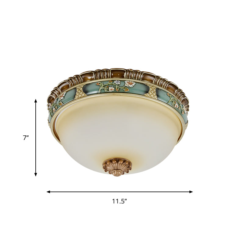 Peacock Green Dome Flush Mount Ceiling Lamp with Frosted Glass and 2/3/4 Heads