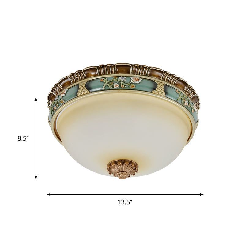 Peacock Green Dome Flush Mount Ceiling Lamp with Frosted Glass and 2/3/4 Heads