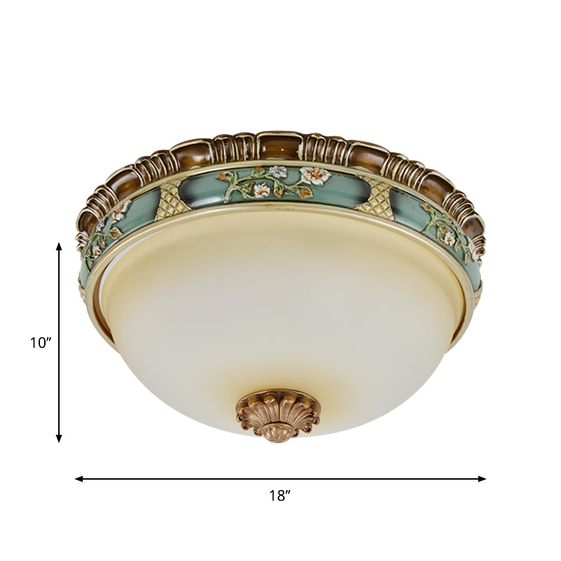 Peacock Green Dome Flush Mount Ceiling Lamp with Frosted Glass and 2/3/4 Heads