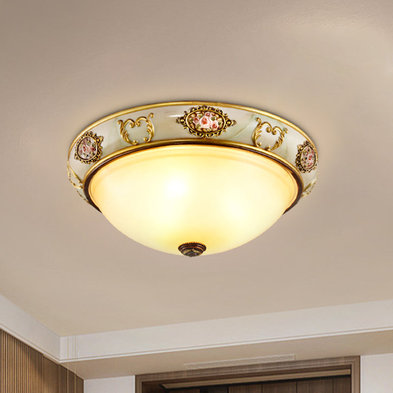 Opal Glass Brass Flush Mount Light with Rural Charm for Bedroom Ceiling