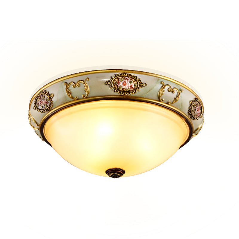 Opal Glass Brass Flush Mount Light with Rural Charm for Bedroom Ceiling