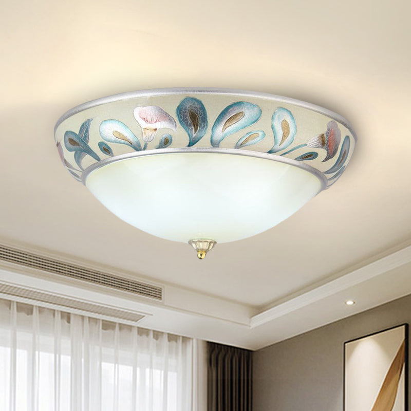 Frosted White Glass Ceiling Lamp - Rustic Traditional, 3/4 Lights Flush Fixture for Living Room