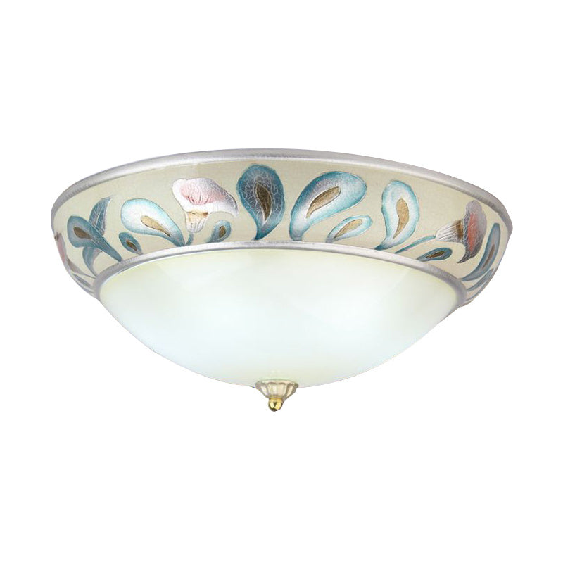 Frosted White Glass Ceiling Lamp - Rustic Traditional, 3/4 Lights Flush Fixture for Living Room