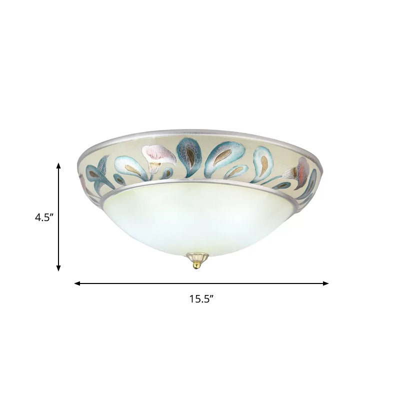 Frosted White Glass Ceiling Lamp - Rustic Traditional, 3/4 Lights Flush Fixture for Living Room