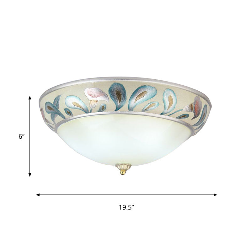 Frosted White Glass Ceiling Lamp - Rustic Traditional, 3/4 Lights Flush Fixture for Living Room