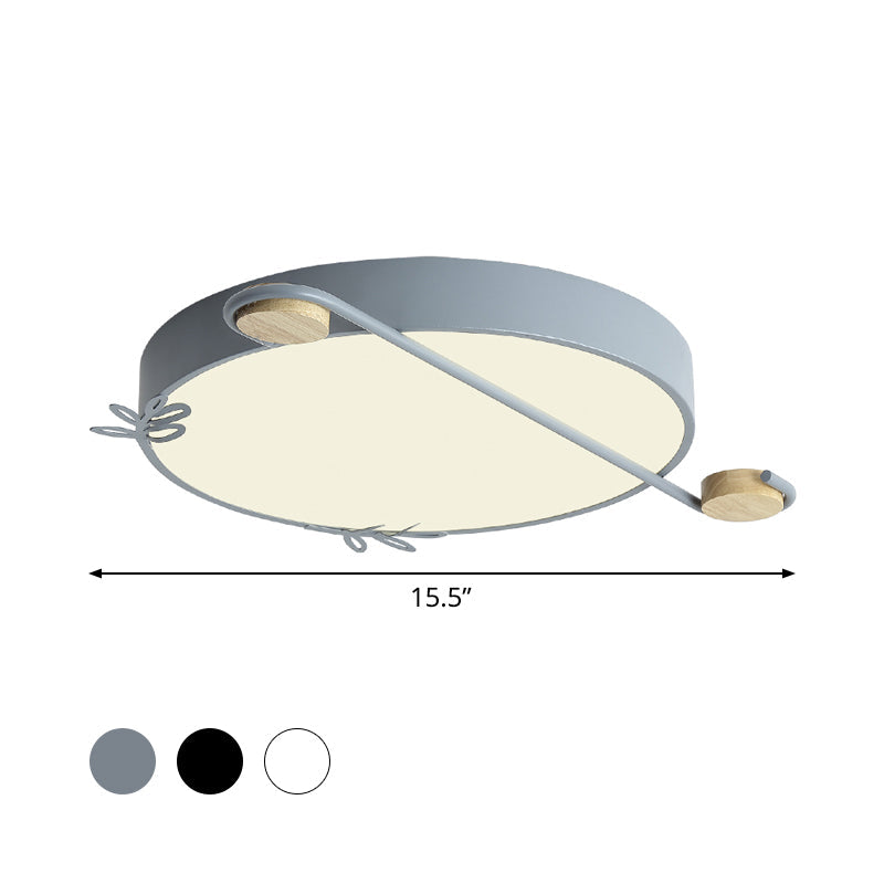 Geometric LED Ceiling Light in Nordic Style with Sprig Decor - Grey/White/Black-Wood for Living Room