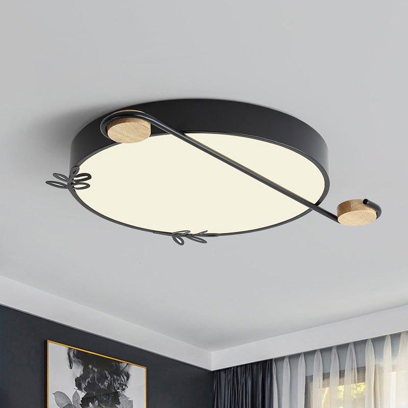 Geometric LED Ceiling Light in Nordic Style with Sprig Decor - Grey/White/Black-Wood for Living Room