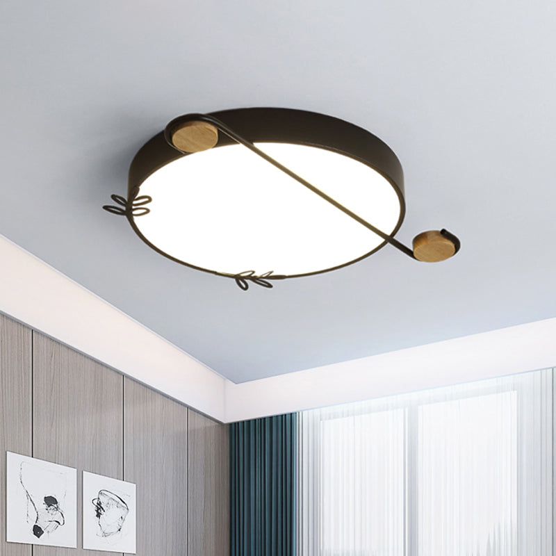 Geometric LED Ceiling Light in Nordic Style with Sprig Decor - Grey/White/Black-Wood for Living Room