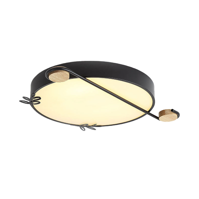 Geometric LED Ceiling Light in Nordic Style with Sprig Decor - Grey/White/Black-Wood for Living Room