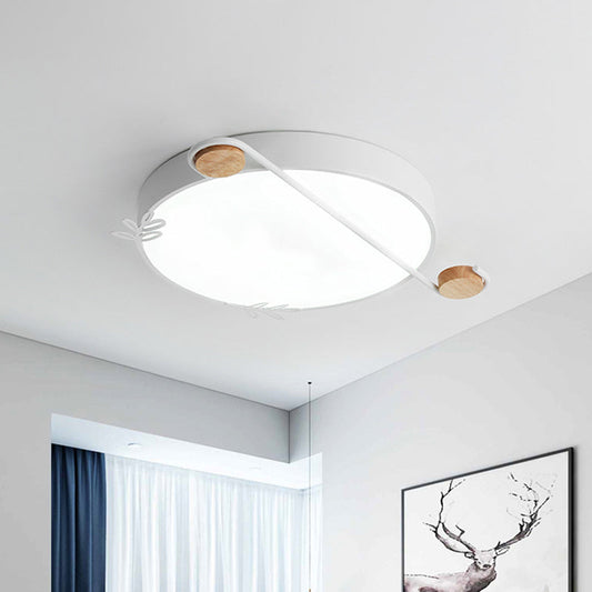 Geometric LED Ceiling Light in Nordic Style with Sprig Decor - Grey/White/Black-Wood for Living Room