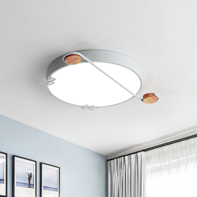 Geometric LED Ceiling Light in Nordic Style with Sprig Decor - Grey/White/Black-Wood for Living Room