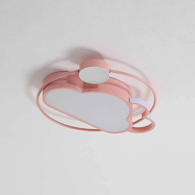 Iron Sun and Cloud Flushmount Cartoon LED Ceiling Light in Pink/Blue for Child's Room